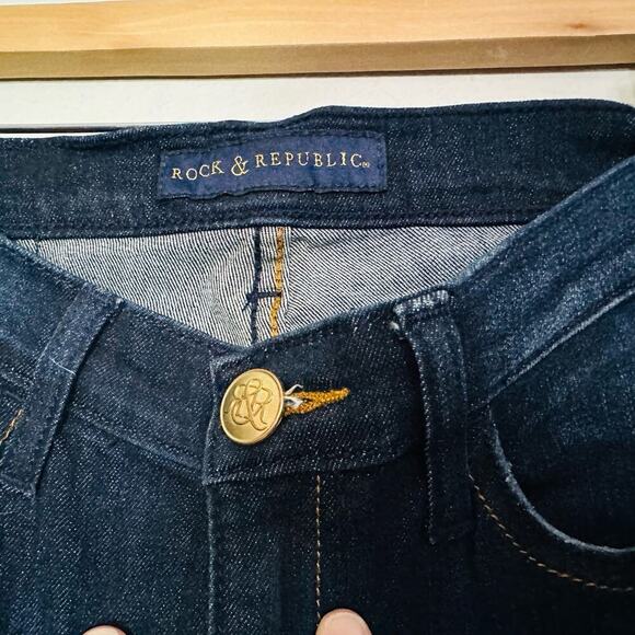 ROCK & REPUBLIC Kasandra Dark Bedazzled Wings Back Pockets Denim Jeans Size 2 - Picture 5 of 10